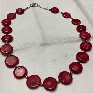 BAMBOO RED CORAL. a necklace  beautiful disc design sterling.